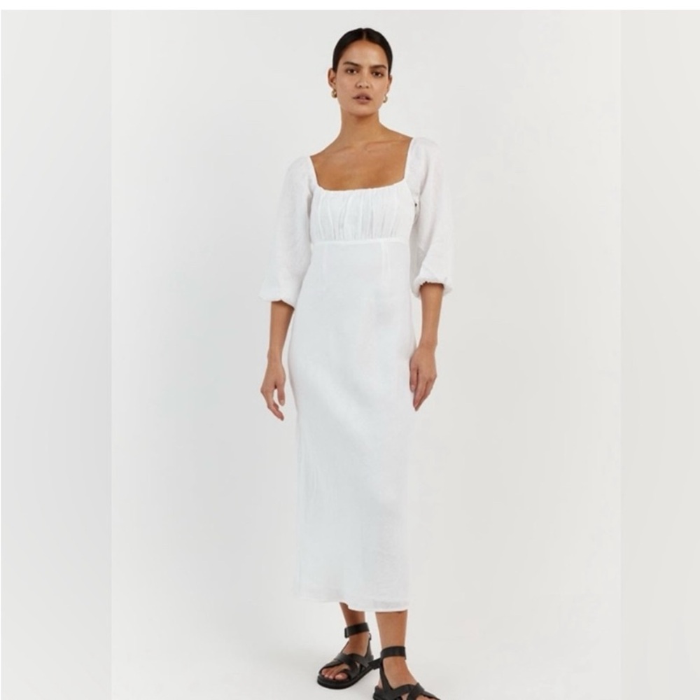 Elegant White Midi linen Dress
